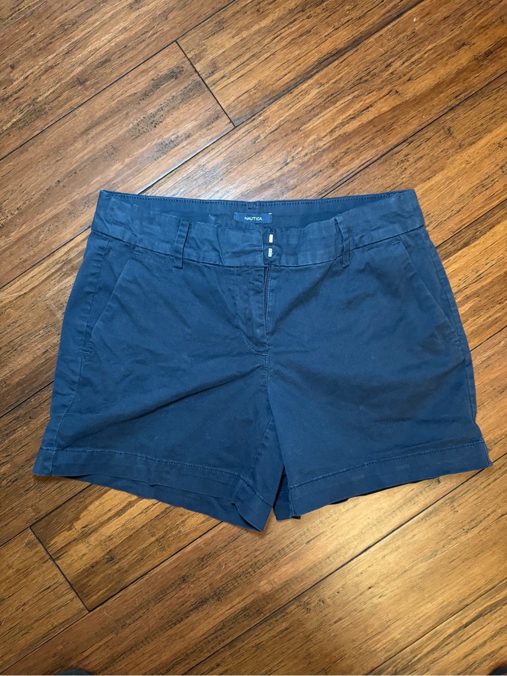 Nautica Navy Chino Shorts Women Size 2 Cotton Stretch Flat Front